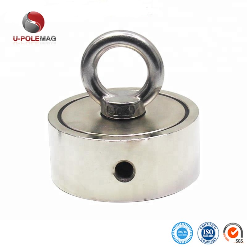 A3 steel NdFeB magnet 148 LBS 67 KG Pulling Force D48mm Rare Earth POT Magnet with Eyebolt