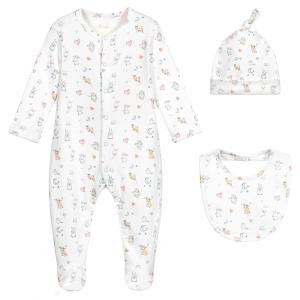 Quality baby rompers 3pcs hat bit gift packed newborn infant gift set long sleeve organic cotton baby clothes wholesale