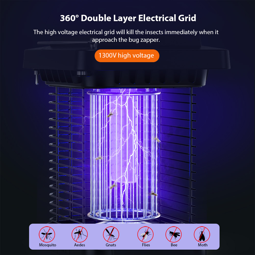 Solar Bug Zapper Outdoor & Indoor Mosquito Zapper Waterproof Fly Trap Portable Electric Mosquito Killer with LED Light for Home