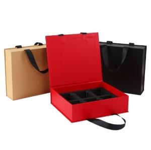 Quality CMYK Cardboard Packaging Gift Box FSC Portable Folding Cardboard Box With Ribbon Handles wholesale
