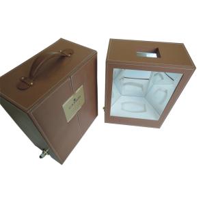 Quality Luxury Cardboard Wine Packaging Box With Handle Leather Wine Glass Display Box wholesale