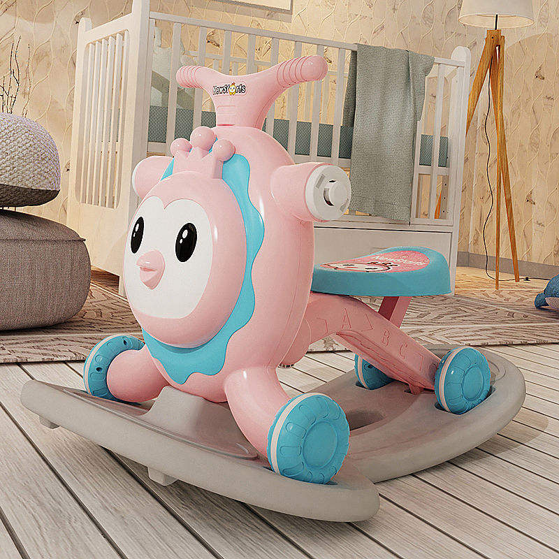 Multifunction Children's Pink Scooter with Walker Function and Shake a Horse Design