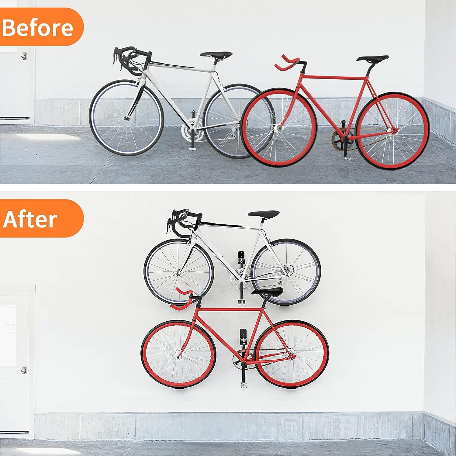 Red Bicycle Storage Rack Bike Wall Hold with Heavy Duty Bike Pedal Hanger Wall Mount