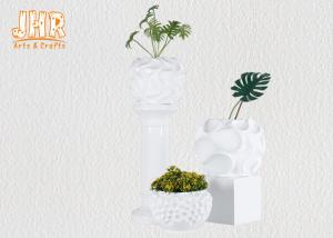 Quality Home Wedding Classic Fiberglass Flower Pots Wavy Pattern Glossy White wholesale