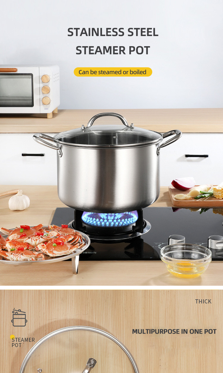 Good Quality Silver kitchen Ware Cooking Soup Steamer Pot Stainless Steel 410 Cookware Pot