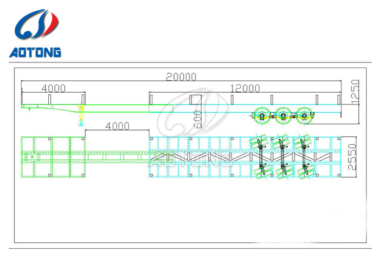 Manufacture AoTong Ramp Extendable Lowbed Semi Truck Trailer with Heavy Duty I Beam