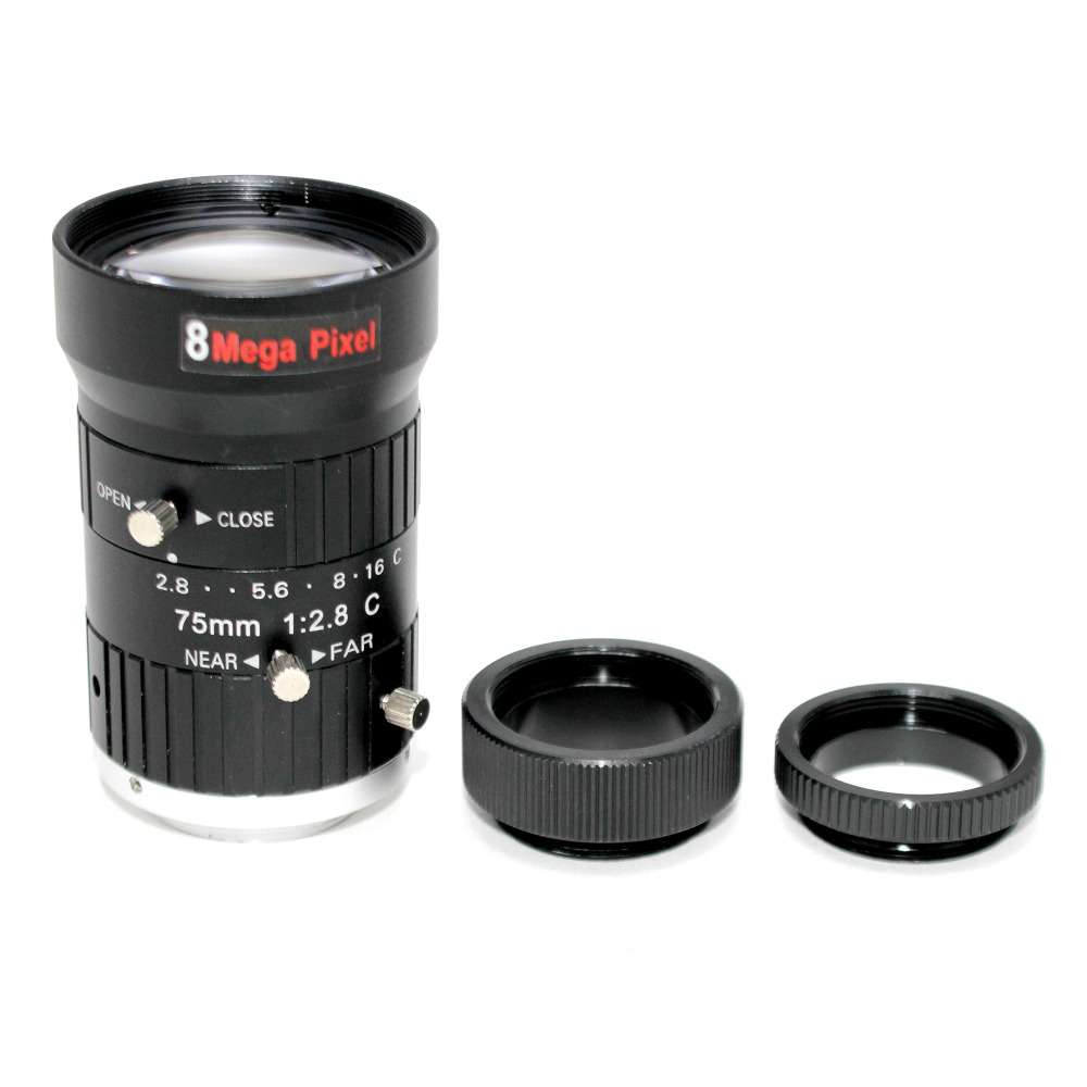 8Mega Pixel HD 75mm CCTV C Mount Lens Manual Iris Manual Focus F1.8 Aperture 1" Image Format Industrial Security Camera