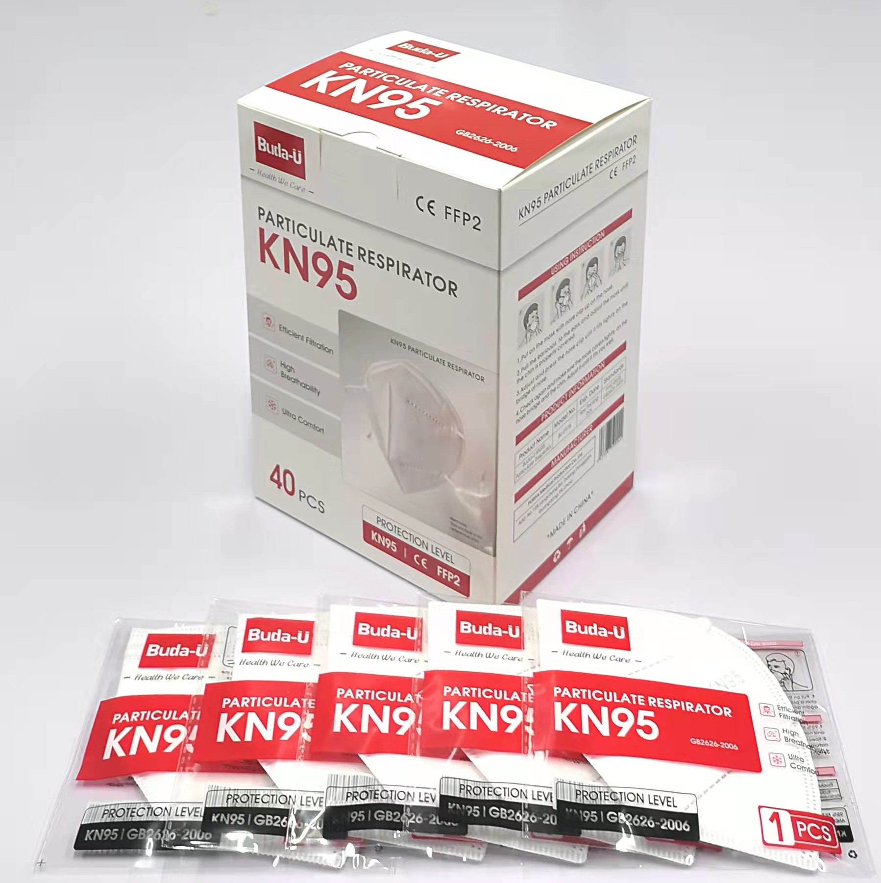 Folding Earloop KN95 Face Mask Respirator Meltblown Fabric High Filtration Efficiency