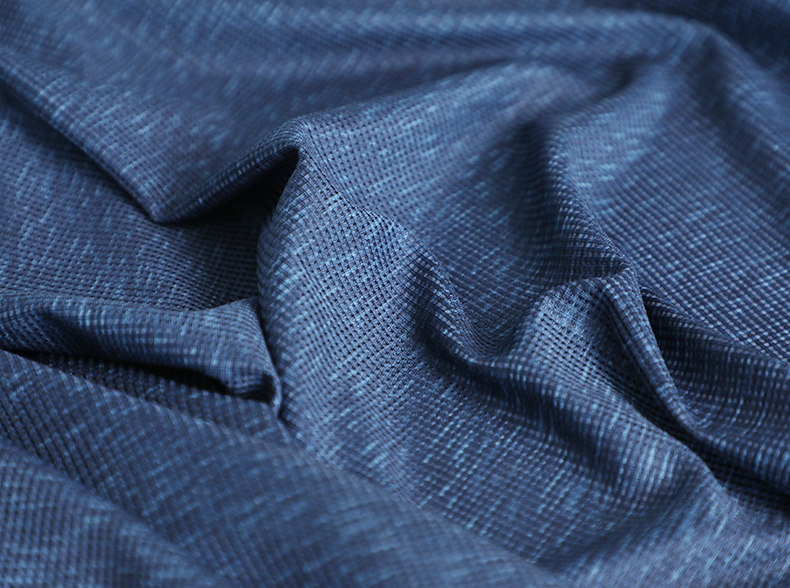 Blue Cationic Polyester Single Jersey Fabric Spandex Waffle Knit