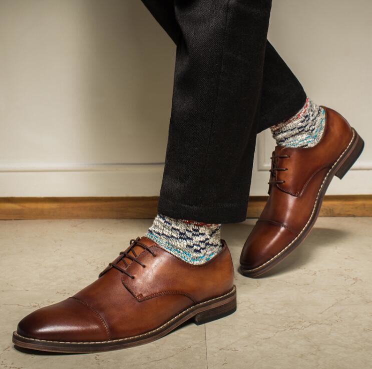 Waterproof Men'S Wedding Dress Shoes Lace Up Flat Heel Striped Slip On Shoes