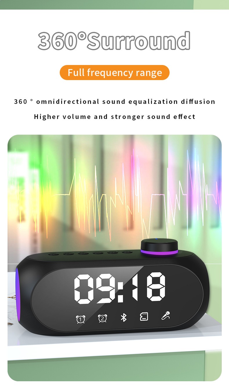 Digital Display Dual Alarm Clock Speaker Portable and Wireless for Home or Office