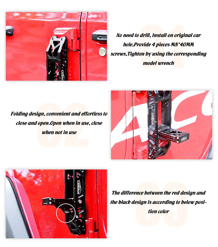 Off Road Aluminium Alloy Side Door Hinge Foldable Step Foot Pedal for Jeep Wrangler