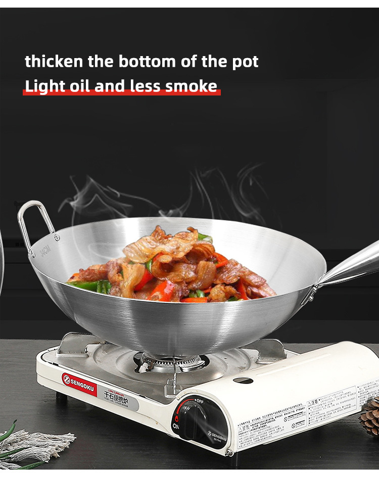 Multifunctional Kitchen Wok Pan Non Stick Stainless Steel With Wooden Handle