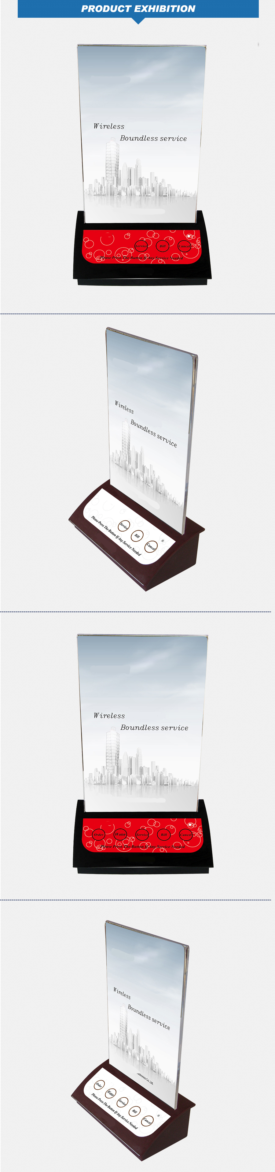 Wireless touch screen three groups number display receiver with menu holder button for restaurant