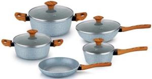Quality European style high quality forged cookware set with wooden silicon handle wholesale