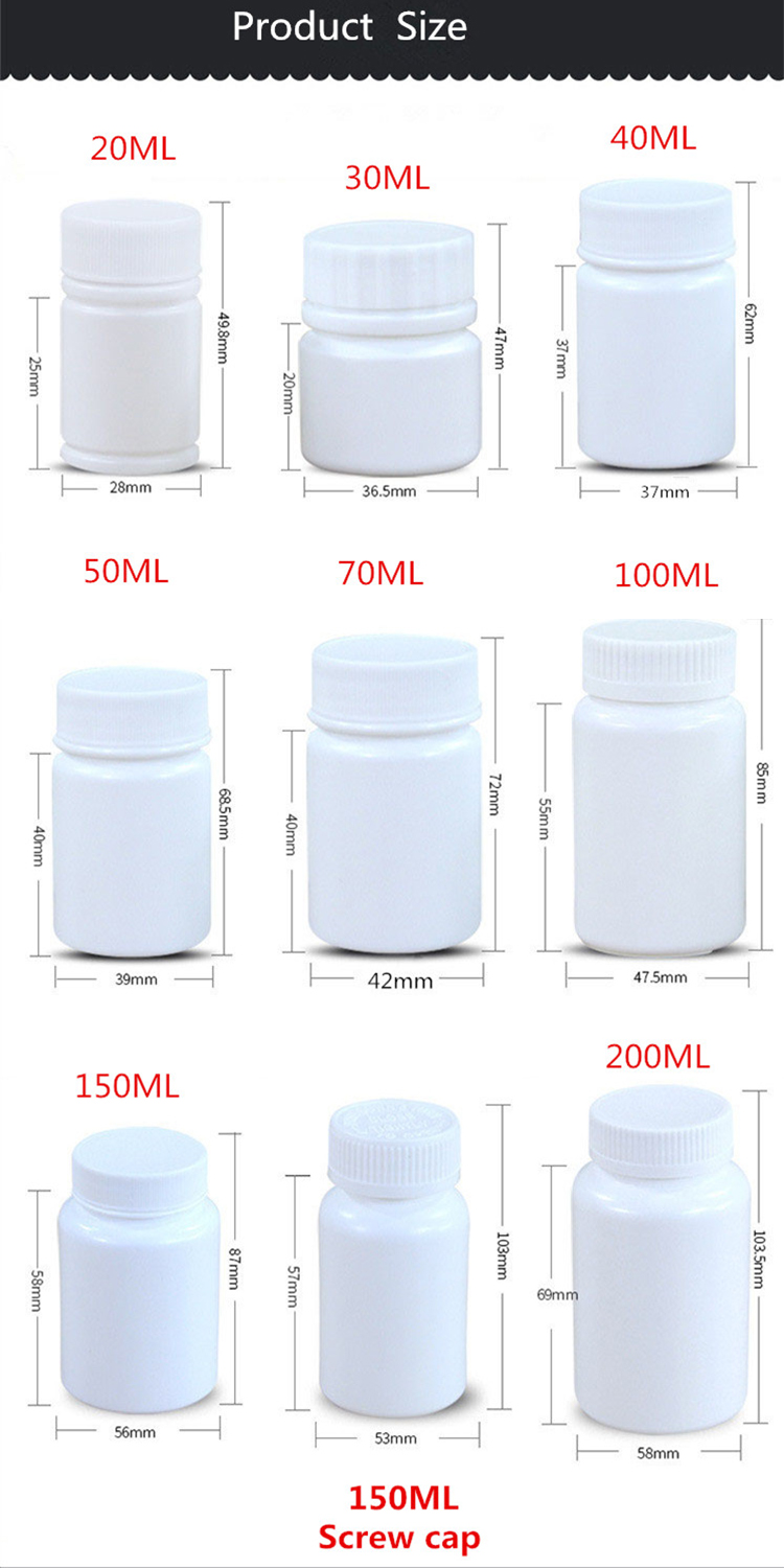 20ML-200ML Capacity UMETASS HDPE White Plastic Bottle for Pill Storage Capsule Storage