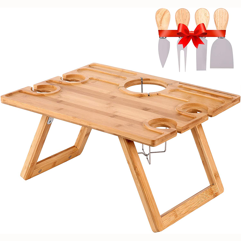Outdoor Engraved Bamboo Folding Tray Table For Picnic Desk Camping