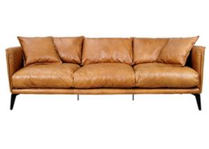 Quality L210cm Full Grain Metal Leg Vintage Tan Leather Sofas With Eiderdown Cushion wholesale