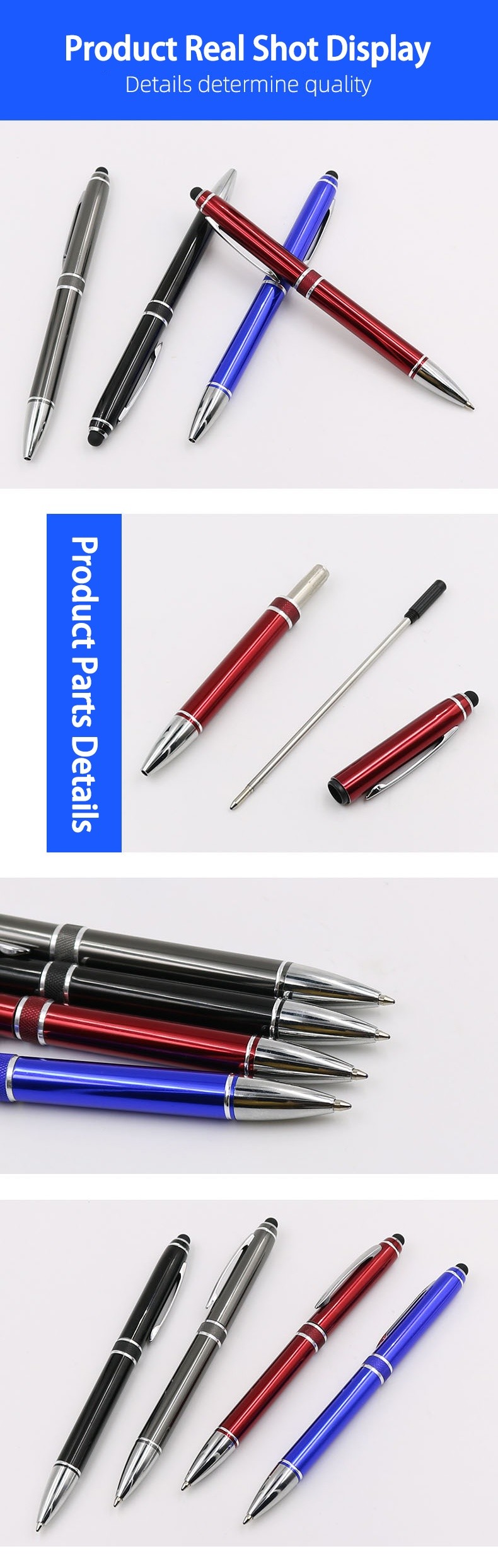 Touch Screen Metal Ballpoint Pen 1.0mm Bullet Tip Stationery 2 In 1 Stylus Pen