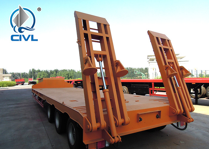 Yellow 3 Axles Low Bed Semi Trailer Trucks / 20T 30T Manual side tipper Truck Trailer Howo