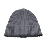 Customizable Grey Knit Cuffed Beanie Hat With Leather Patch Logo