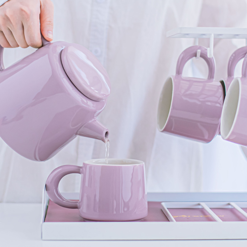 Ceramic Teapot Set Japanese Style Porcelain Tea Pot With Cup Saucer Metal Holder Stand