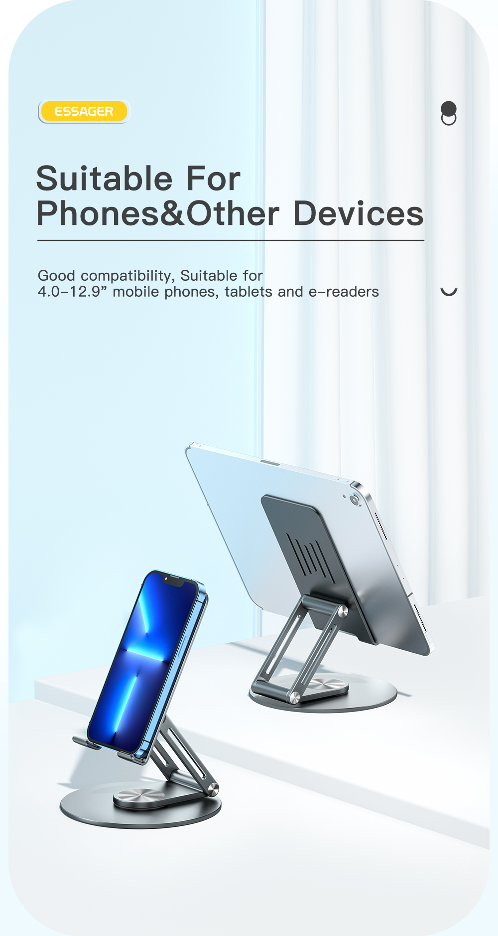 Cyclone Grey Desktop Phone Tablet Holder Stand 360 Rotating Folding