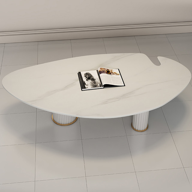 Modern Marble Topped Pedestal Coffee Table Irregular Shape