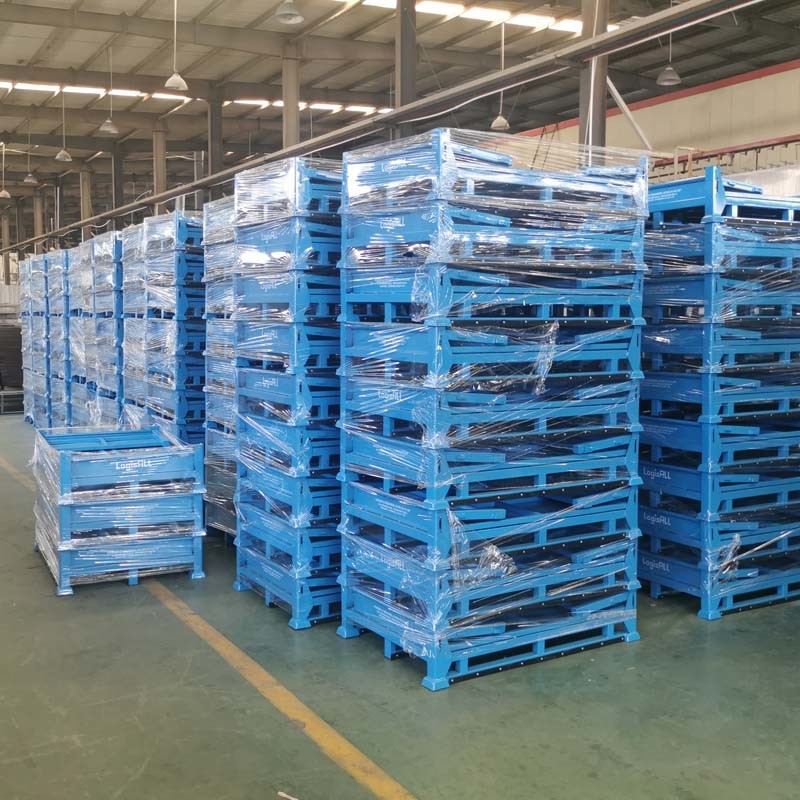 High Durability Industrial Warehouse Grid Storage Metal Pallet Box In Multiple Colors