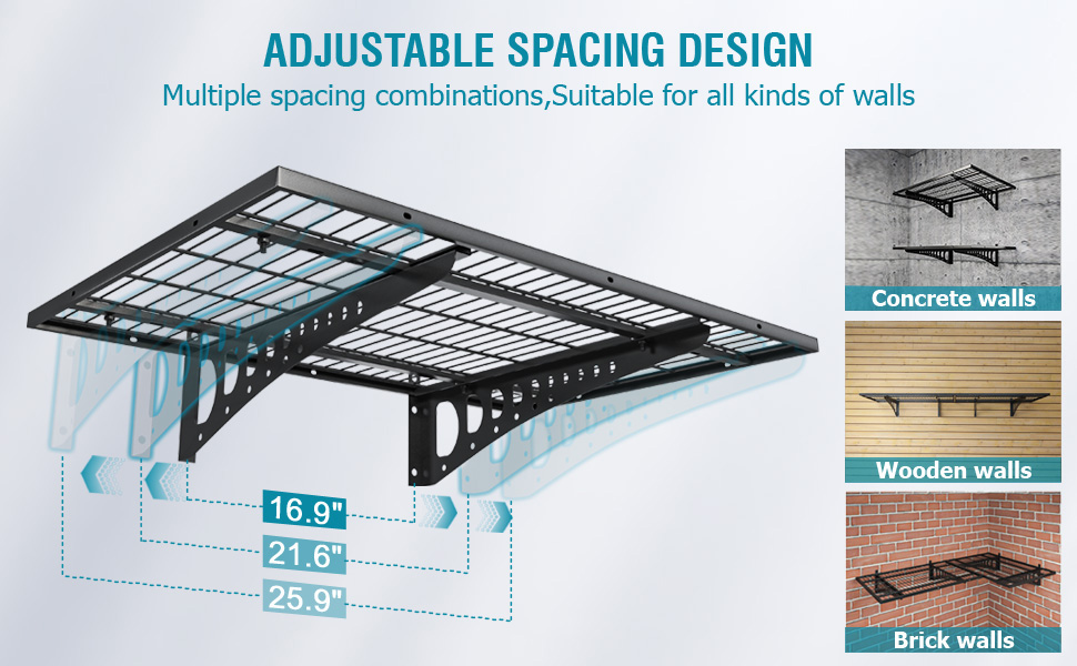 Garage Storage Rack System 2x3ft Floating Adjustable Wall Grid Frame Shelves Brackets