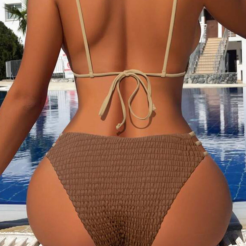 Tie Closure Swimming Suits Bikini with Lining Underwire/Wirefree Support