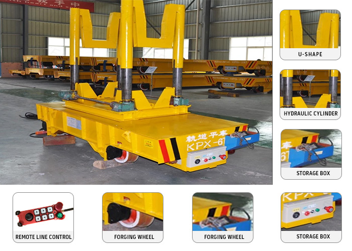 30 ton heavy load steerable ladle transfer cart on rails can equipped hydraulic lifting table