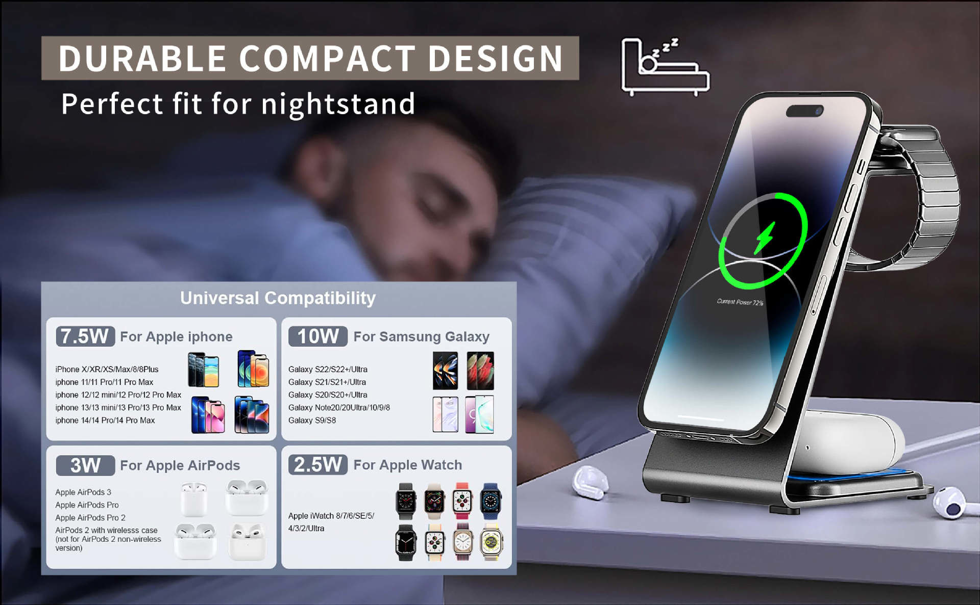 Wireless Aluminum Alloy Charging Stand 15W PD/QC Compatible with iPhone/Samsung/Other Qi Devices