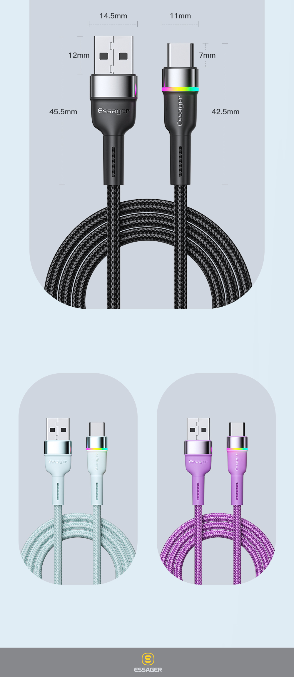 Color Indicator LED Light USB A To C Cable Fast Charging 3A USA Stock