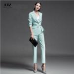 2021 Fashion Women's Slim Formal Office Skirt Suit with V-neck Collar and Full