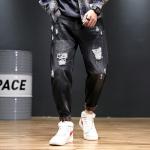 Customized Logo Polyester Haren Nine Point Pants Loose Dark Blue Jeans
