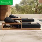 Modern Design Style Outdoor Garden Hotel Wooden Sun Lounger with Thick Cushion