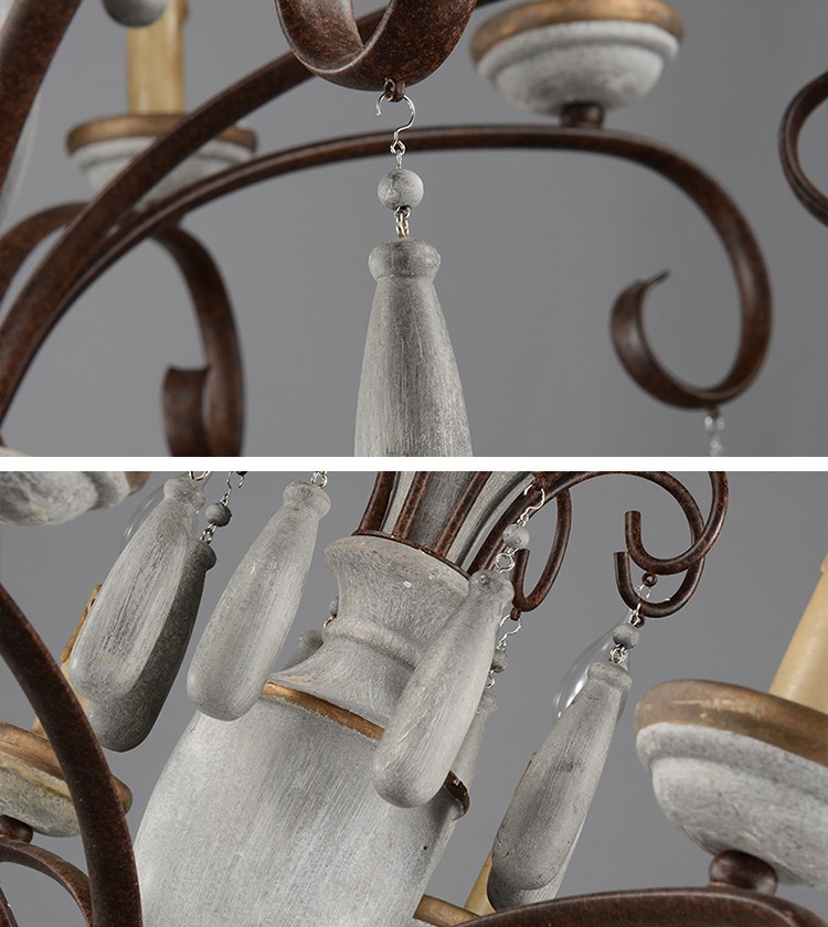 Antique Rustic wood and iron chandelier (WH-CI-29)