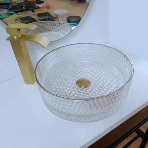 Quality 10 Inch Glass Wash Basin Free Standing Artistic Glass Vessel Bowl With Silver Edge wholesale