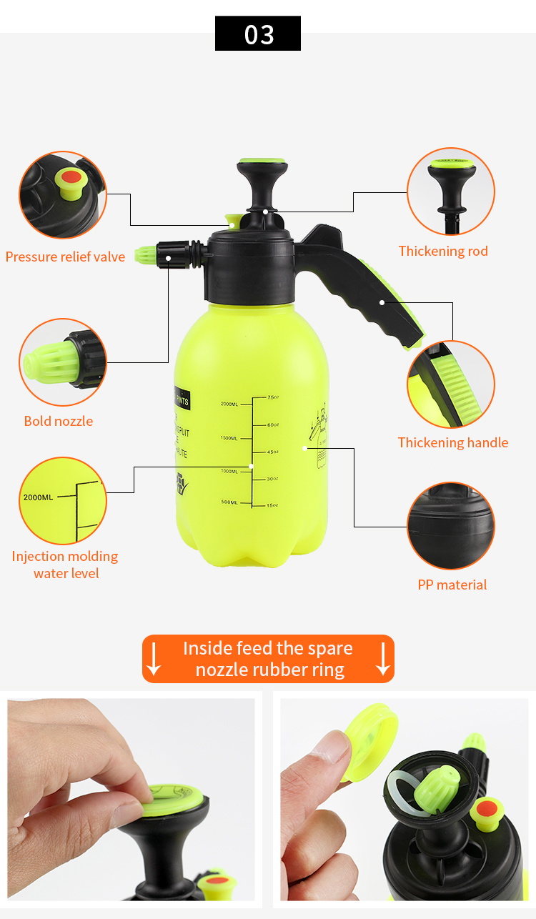 2L PP Hand Pressure Water Mist Bottle Sprayer Pressurized For Garden