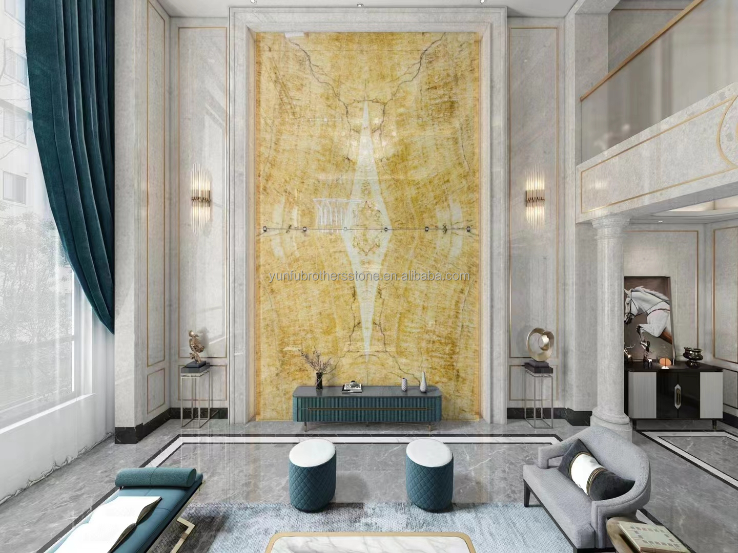 Modern White Onyx Marble Wall Bookmatched Slabs for Custom Natural Stone Decoration