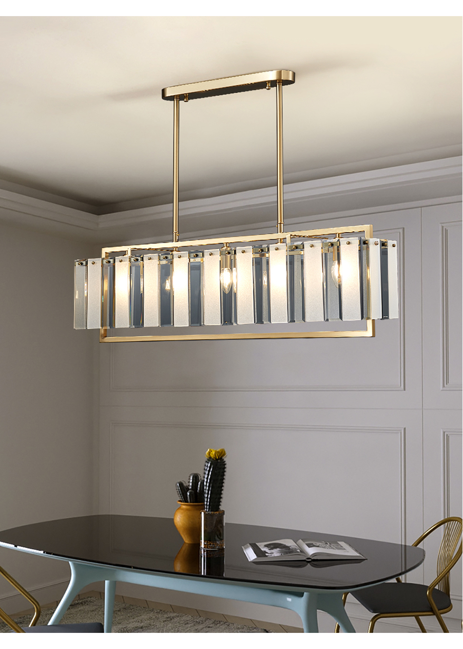 Luxury home decor lamp living room chandelier rectangle modern led crystal chandelier ceiling light(WH-CY-229)
