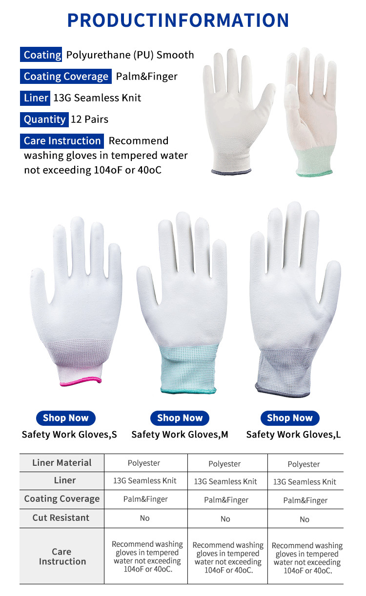 White PU Coating Cleanroom Gloves Anti Static ESD Work Mitten Carbon Fiber Safety Hot Selling