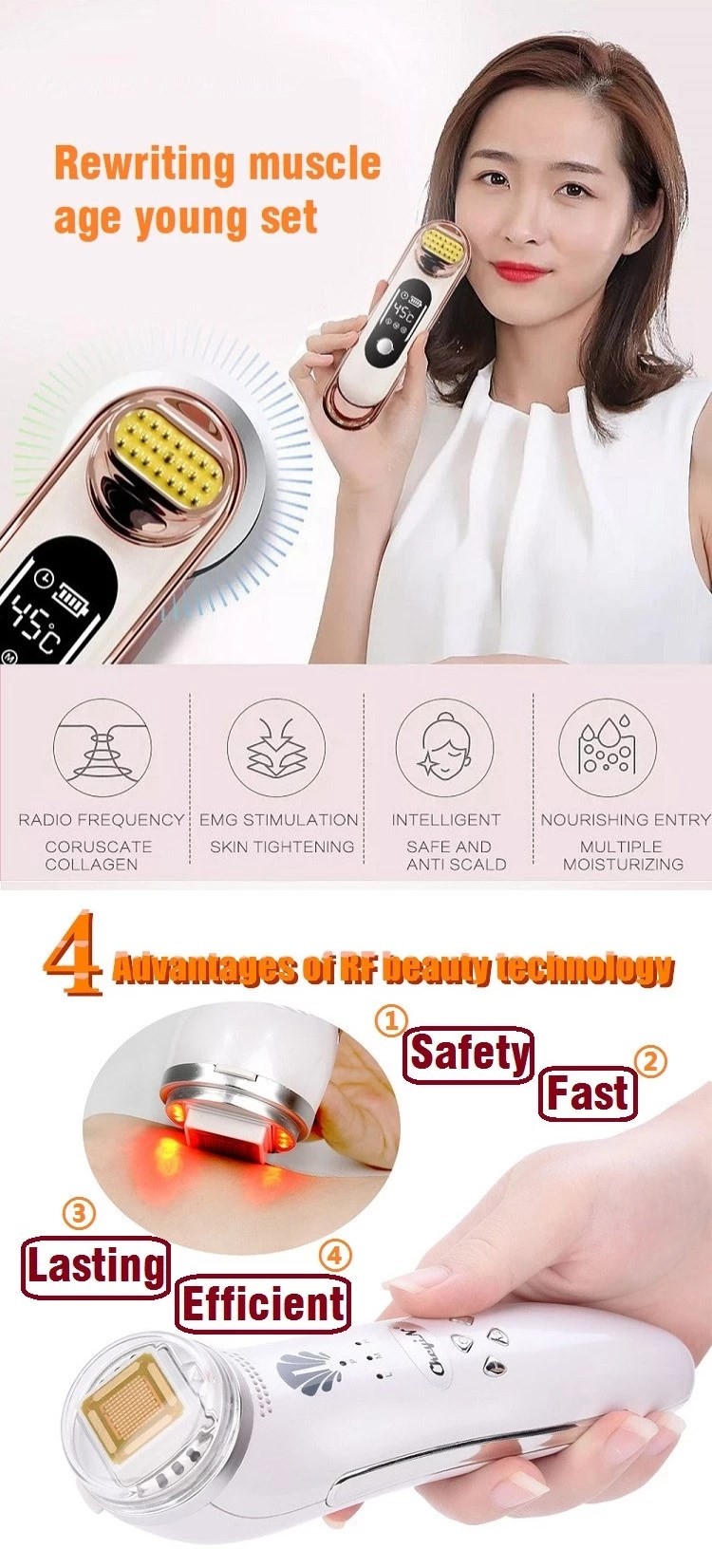 20 Mins Deep Cleaning EMS RF Hot Lifting Beauty Instrument