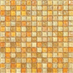 Quality shape yellow color water waving glass mosaic tile for entrance wholesale
