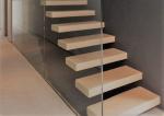 Walnut Wood Treads Floating Steps Staircase Tempered Glass Railing Residential