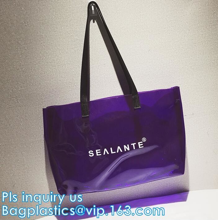 Semi-clear Tote Bags Stripe PVC Shoulder Bag with Pouch, PVC PU Trendy Handbag Shoulder Bag Beach Bag, PVC shoulder bag