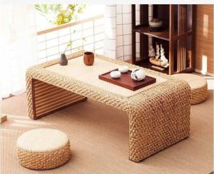 Quality The Cane Makes Up Tea Table Natural Straw Woven Floor Table Natural fiber Window Table wholesale