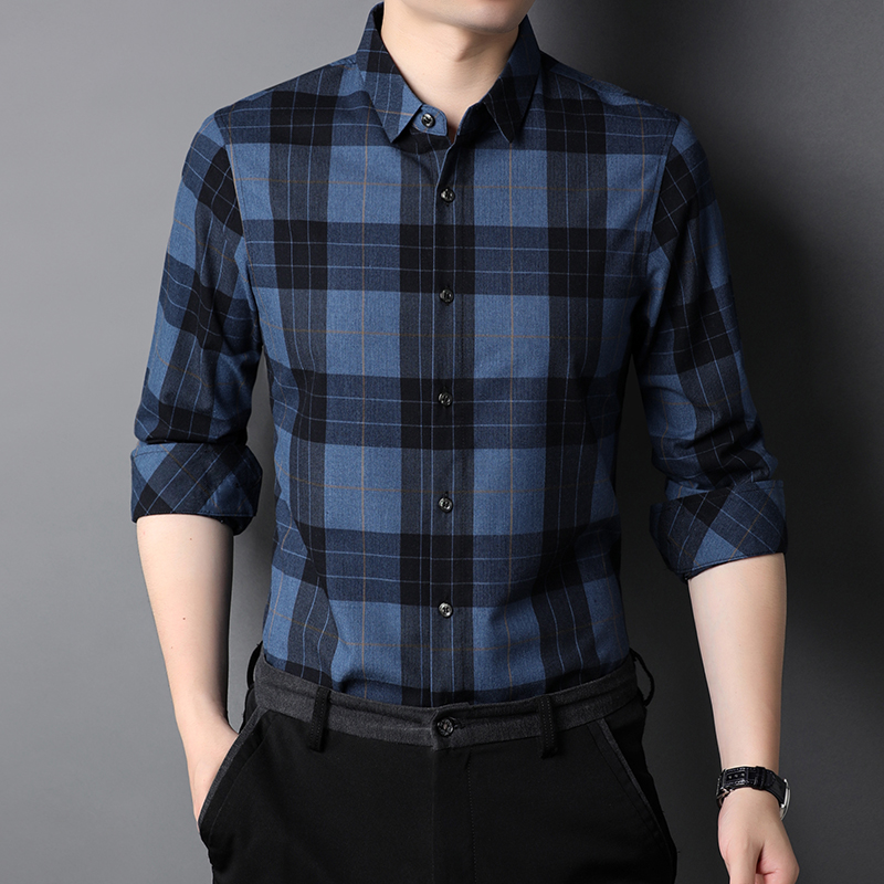 Knitted Broadcloth Plaid Shirts Polyester Viscose And Cotton Casual Shirt Long Sleeve For Man