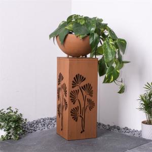 Quality Outdoor Rust Metal Decorative Column Solar Light Box With Removable Plant Bowl wholesale